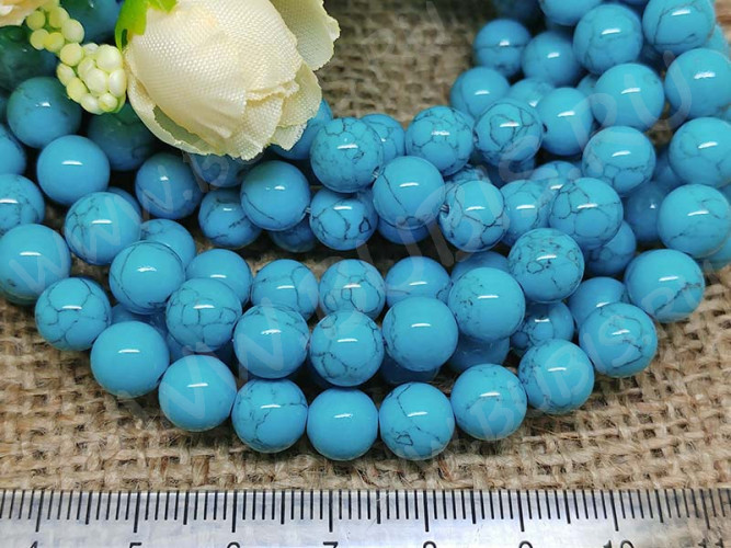 Бусина округлая 8мм Бирюза голубая пресс. (камни)