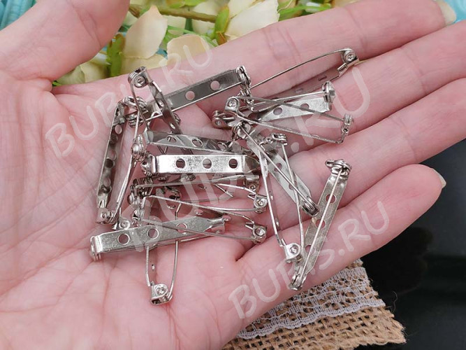 Основа (заготовка) для броши №86 Булавка 3 отверстия с замочком 35*6*5мм цвет платины (Iron)