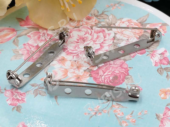 Основа (заготовка) для броши №86 Булавка 3 отверстия с замочком 35*6*5мм цвет платины (Iron)