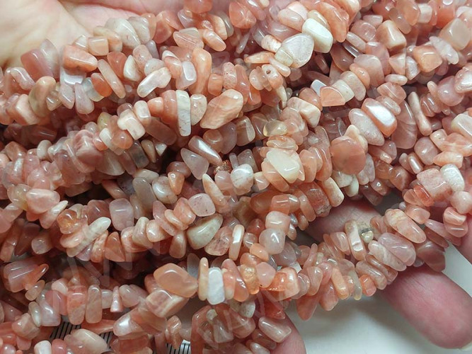 Крошка (галтовка) каменная 107 5-9мм Солнечный камень натуральный (камни) (нить 40см)