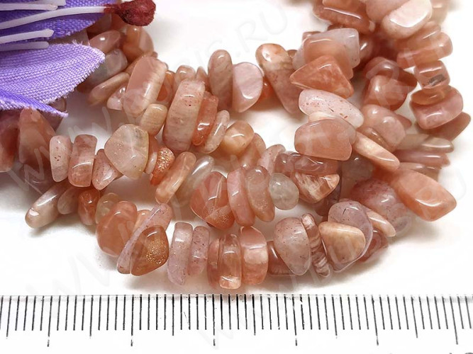 Крошка (галтовка) каменная 107 5-9мм Солнечный камень натуральный (камни) (нить 40см)