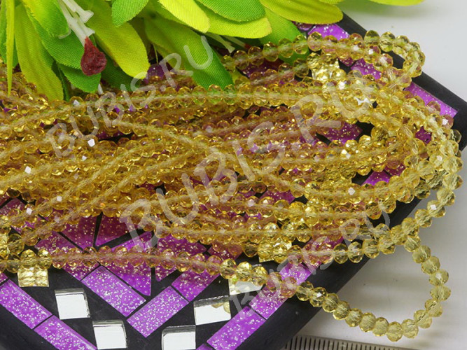 (СКИДКИ!!!) Бусина кристалл гранёный абакус 4,3*4*3,5мм св.золотистый прозрачный (имитация Сваровски) (100шт.)