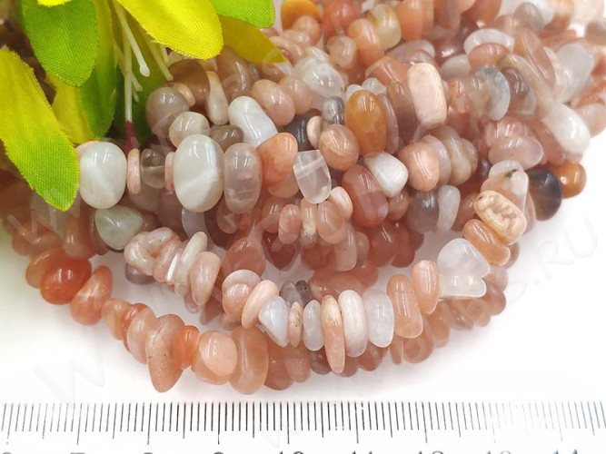 Крошка (галтовка) каменная 176 6-10мм Солнечный камень натуральный (камни) (нить 43-45см)