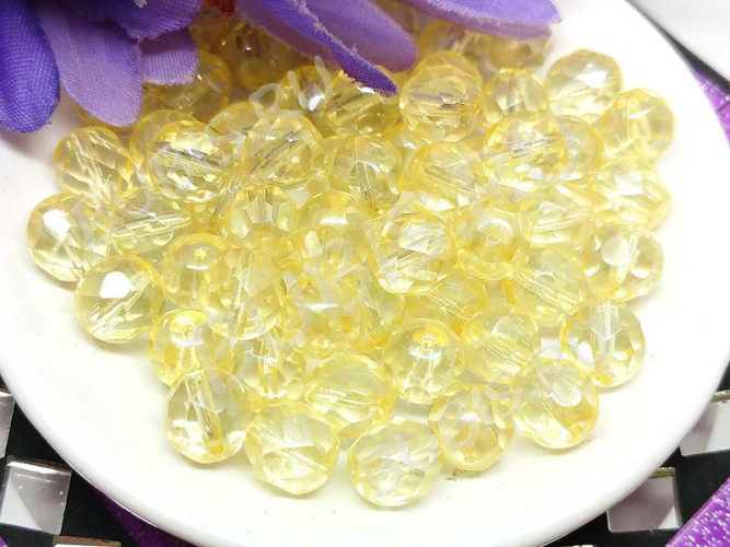 (ОПТ) Округлая гранёная бусина 8мм бл.золотистая с прозрачным бензином прозрачная (Чешское стекло) (100шт.)