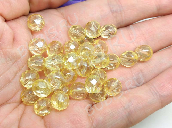 (ОПТ) Округлая гранёная бусина 8мм бл.золотистая с прозрачным бензином прозрачная (Чешское стекло) (100шт.)