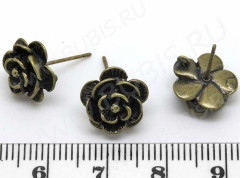 Пуссеты (&quot;гвоздики&quot;) №056 Цветочек 16,5*11*0,7мм античная бронза (LUX Китай) (Brass) (1 пара)