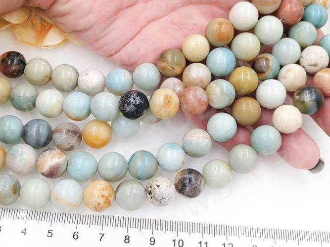 (ОПТ) Бусина округлая 12мм ГЛАДКАЯ Амазонит натуральный (камни) (НИТЬ)