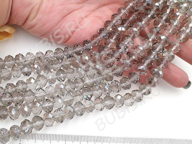 (ОПТ) Бусина кристалл Абакус гранёный 10*10*7,5мм серый прозрачный (имитация Сваровски) (НИТЬ)