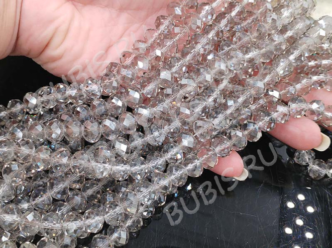 (ОПТ) Бусина кристалл Абакус гранёный 10*10*7,5мм серый прозрачный (имитация Сваровски) (НИТЬ)