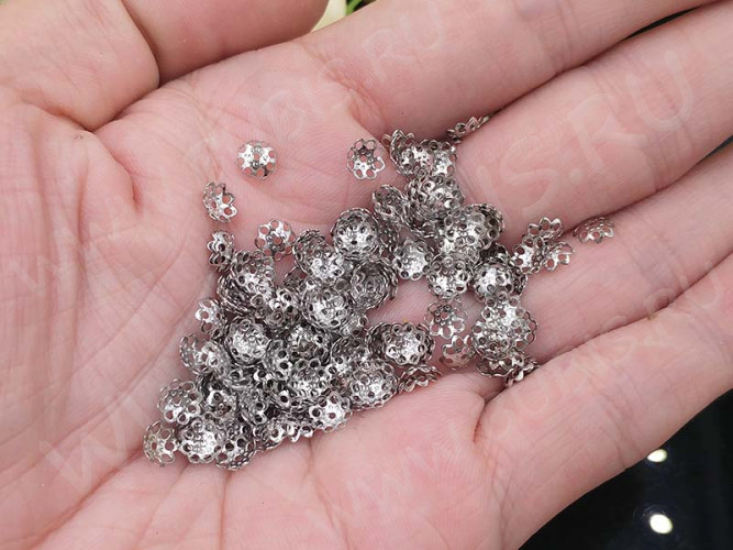 Шапочка тонкая 070 ажурная простая 5,5*5,5*1,5мм цвет платины (LUX Китай) (Brass) (20шт.)