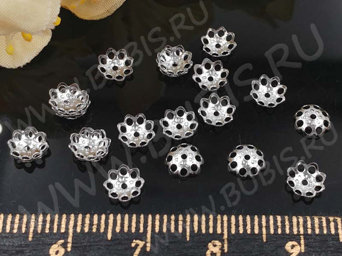 Шапочка тонкая 070 ажурная простая 5,5*5,5*1,5мм цвет платины (LUX Китай) (Brass) (20шт.)