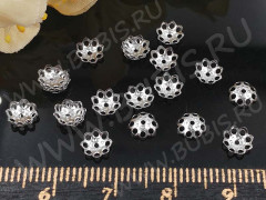 Шапочка тонкая 070 ажурная простая 5,5*5,5*1,5мм цвет платины (LUX Китай) (Brass) (20шт.)