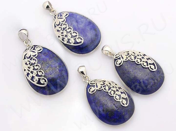 Кулон 1113 Лазурит с пиритом с держателем и узором 45*27*8мм (камни)