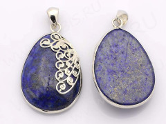 Кулон 1113 Лазурит с пиритом с держателем и узором 45*27*8мм (камни)