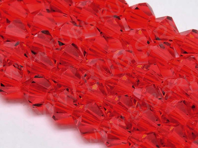 (ОПТ) Бусина кристалл Биконус гранёный 4*4мм Хрусталь красный прозрачный (имитация Сваровски) (НИТЬ)