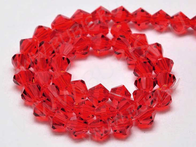 (ОПТ) Бусина кристалл Биконус гранёный 4*4мм Хрусталь красный прозрачный (имитация Сваровски) (НИТЬ)