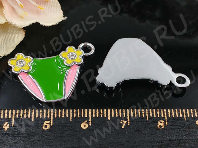 Подвеска Трусики 01 со стразами 25*19*1,8мм зелёно-розовые (цветные подвески)