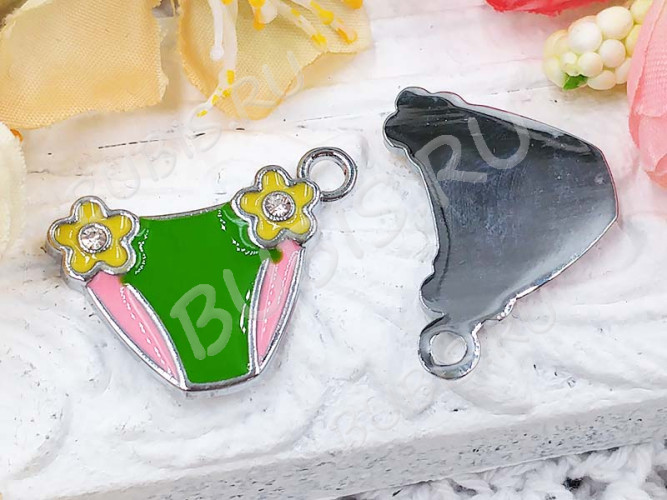 Подвеска Трусики 01 со стразами 25*19*1,8мм зелёно-розовые (цветные подвески)