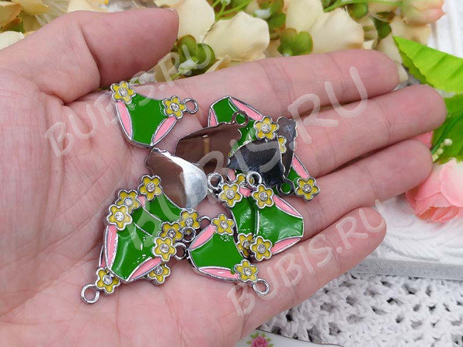 Подвеска Трусики 01 со стразами 25*19*1,8мм зелёно-розовые (цветные подвески)