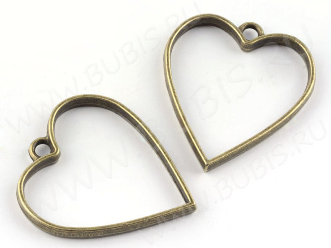 Подвеска Рамка 09 Сердце 34*30*3,7мм античная бронза (литьё)