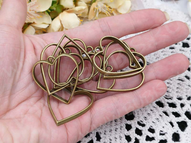 Подвеска Рамка 09 Сердце 34*30*3,7мм античная бронза (литьё)