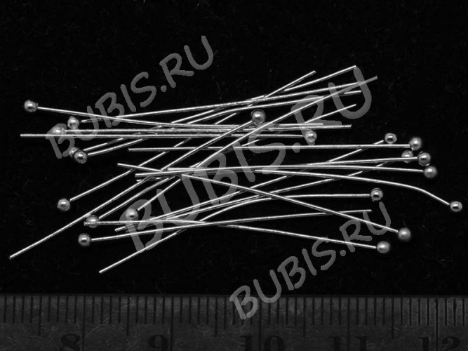 (СКИДКИ!!!) Штифт с ШАРИКОМ 35*0,5мм цвет платины (Brass) (50шт.)