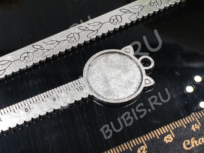 Подвеска-сеттинг Круг 52 закладка линейка с Кошкой (сеттинг 20мм) 130*22,5*1,8мм античное серебро (литьё)