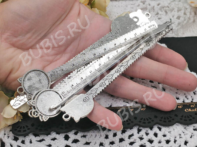 Подвеска-сеттинг Круг 52 закладка линейка с Кошкой (сеттинг 20мм) 130*22,5*1,8мм античное серебро (литьё)