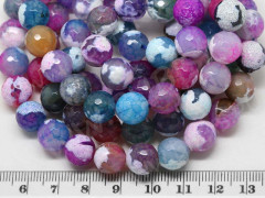 (ОПТ) Бусина округлая ГРАНЁНАЯ 10мм Агат кракле Огненный МИКС фиолетово-сиренево-голубойй (камни) (НИТЬ)
