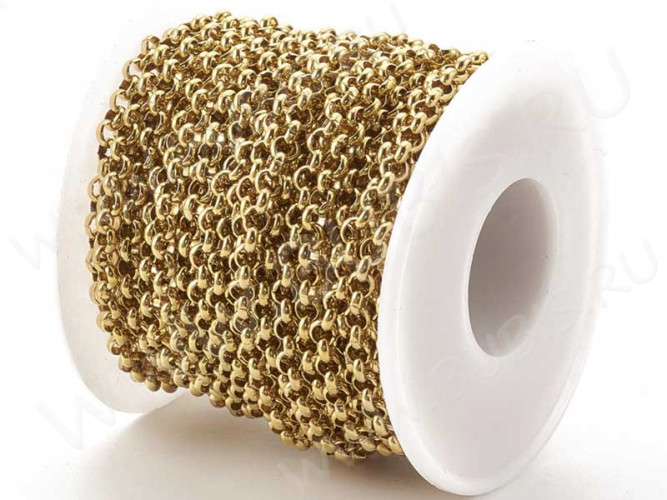 Цепочка S38 Ювелирная сталь Ролло (Rolo) 4*4*1,5мм золотистая (Хирургическая сталь) (50см)