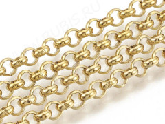 Цепочка S38 Ювелирная сталь Ролло (Rolo) 4*4*1,5мм золотистая (Хирургическая сталь) (50см)