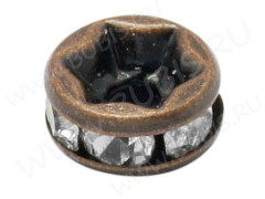 Рондель со стразами 23 4*4*2мм античная медь и прозрачный (Brass и стекло)