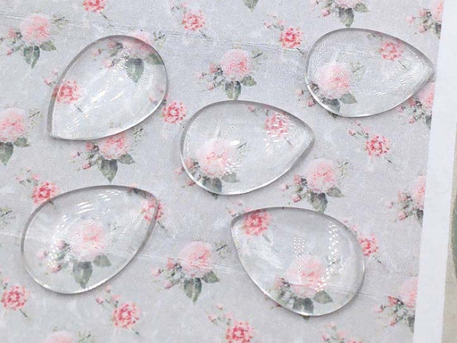 Кабошон стеклянный 11 Капля 18*13*3,5мм прозрачный (стекло)