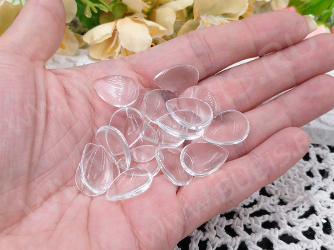 Кабошон стеклянный 11 Капля 18*13*3,5мм прозрачный (стекло)