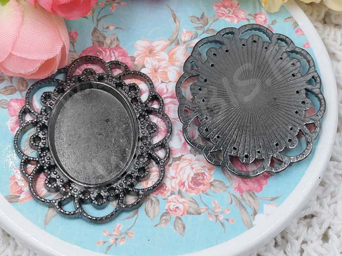 Подвеска-сеттинг Овал 08 (сеттинг 24-25*18мм) 40*35*1,9мм чёрный никель (литьё)