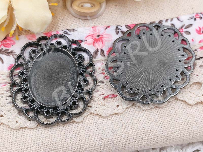 Подвеска-сеттинг Овал 08 (сеттинг 24-25*18мм) 40*35*1,9мм чёрный никель (литьё)