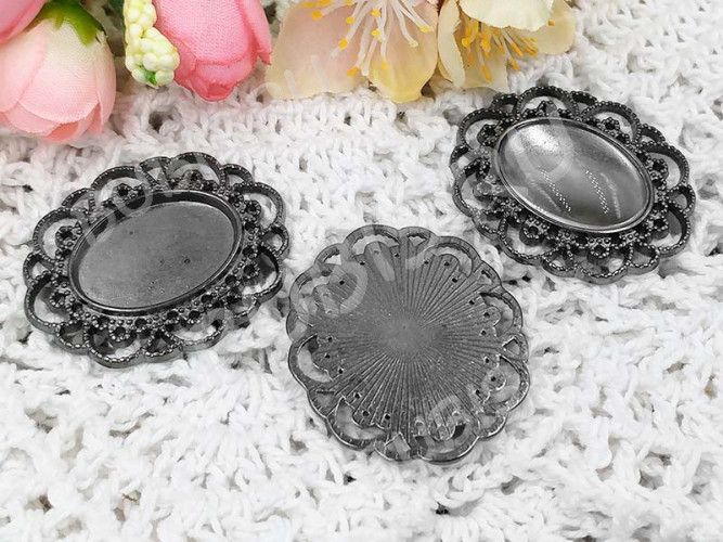 Подвеска-сеттинг Овал 08 (сеттинг 24-25*18мм) 40*35*1,9мм чёрный никель (литьё)