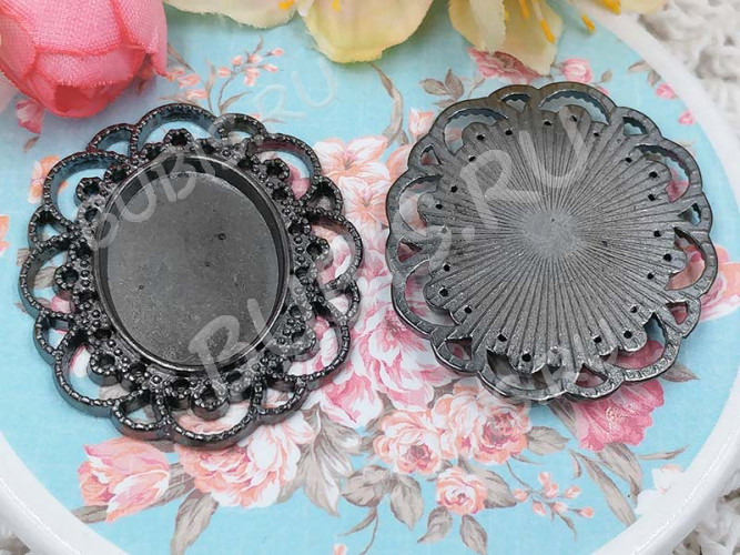 Подвеска-сеттинг Овал 08 (сеттинг 24-25*18мм) 40*35*1,9мм чёрный никель (литьё)