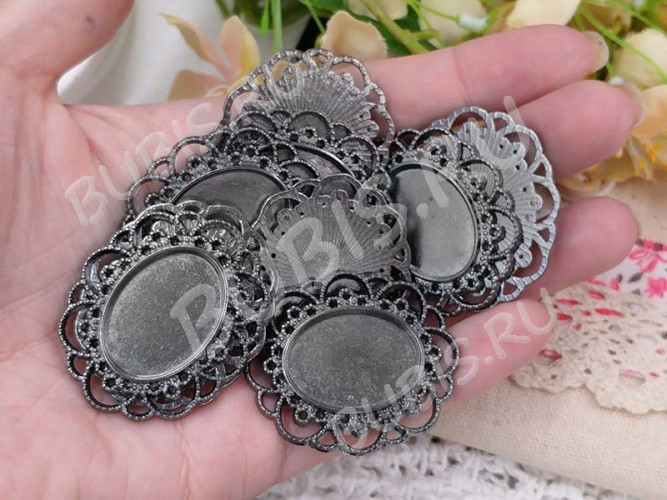 Подвеска-сеттинг Овал 08 (сеттинг 24-25*18мм) 40*35*1,9мм чёрный никель (литьё)