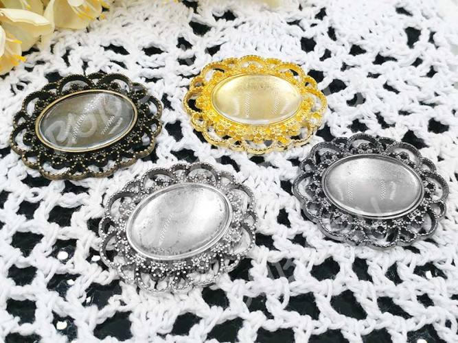 Подвеска-сеттинг Овал 08 (сеттинг 24-25*18мм) 40*35*1,9мм чёрный никель (литьё)