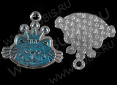 Подвеска Кошка 22 с короной 20*19,5*1,1мм т.голубо-бирюзовая (цветные подвески)