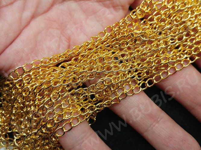 Цепочка I077 простая кручёная звено 5*3,5мм золотистая (Iron) (50см)