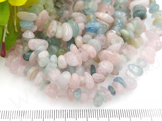 Крошка (галтовка) каменная 177 5-9мм Берилл натуральный (камни) (нить 43-45см)