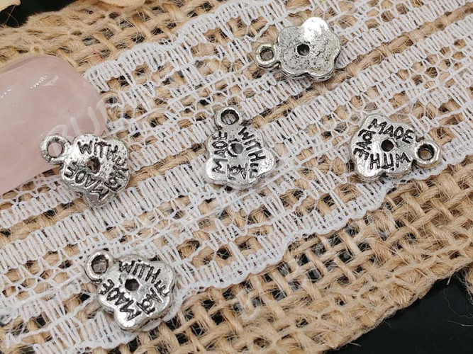 (СКИДКИ!!!) Подвеска Цветочек 14 "Made with Love" 10*8*1,2мм античное серебро (литьё) (10шт.)