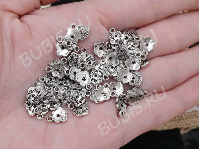 (СКИДКИ!!!) Подвеска Цветочек 14 "Made with Love" 10*8*1,2мм античное серебро (литьё) (10шт.)