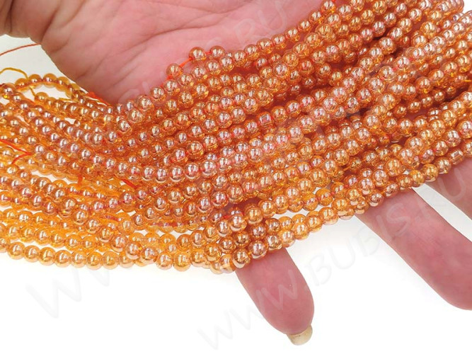 (СКИДКИ!!!) Бусина округлая Имитация Опала 4мм золотистая с глянцем прозрачная (стекло) (НИТЬ)