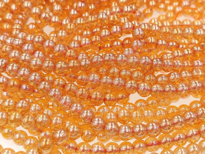 (СКИДКИ!!!) Бусина округлая Имитация Опала 4мм золотистая с глянцем прозрачная (стекло) (НИТЬ)