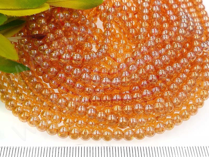 (СКИДКИ!!!) Бусина округлая Имитация Опала 4мм золотистая с глянцем прозрачная (стекло) (НИТЬ)