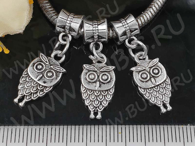 Бейл с подвеской Пандора 45 Сова 29*9*7мм античное серебро (Pandora Style)
