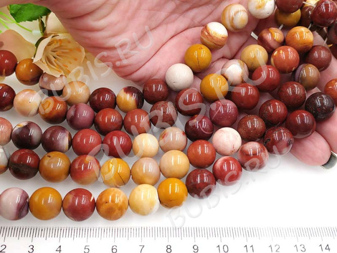 (ОПТ) Бусина округлая 12мм Яшма Мукаит (камни) (НИТЬ)